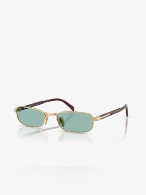 Prada Gold Frame Green Lens Sunglasses with Tortoiseshell Temples - Men